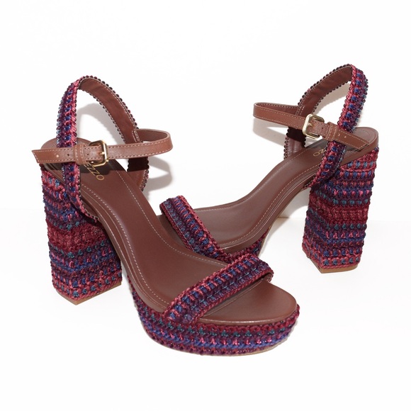 NWOT Arezzo Mya Crochet Block High Heel Sandals - Picture 6 of 11
